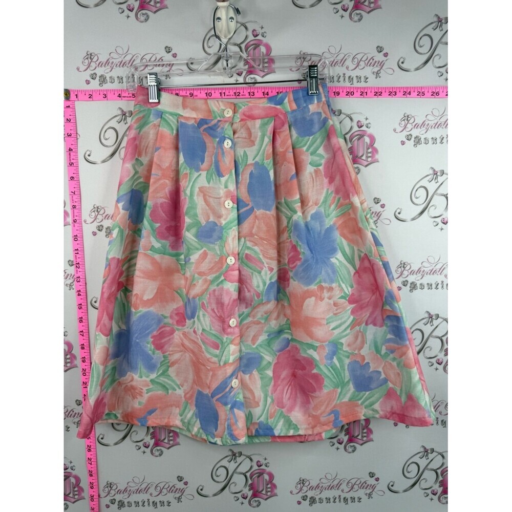 Bay club skirt vintage Button-Front Floral Circle Skirt in Pink, Blue & Peach